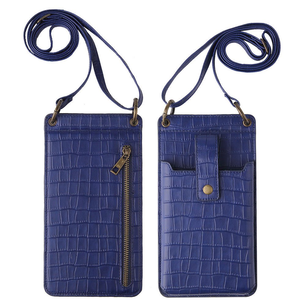 Multi - Function Clutch - Crossbody Bag with Crocodile - Pattern Wallet Dark blue