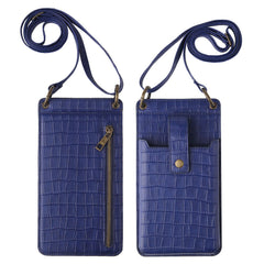 Multi - Function Clutch - Crossbody Bag with Crocodile - Pattern Wallet Dark blue
