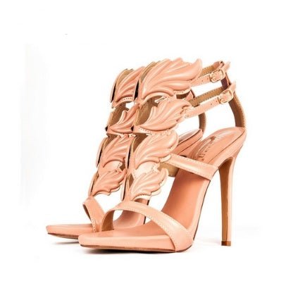 Multicolor Wings & Rhinestone Hollow Rome High Heels for Women Red