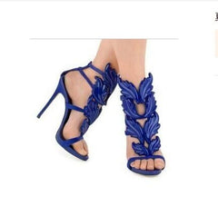 Multicolor Wings & Rhinestone Hollow Rome High Heels for Women Red