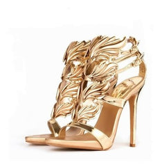 Multicolor Wings & Rhinestone Hollow Rome High Heels for Women Red