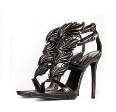 Multicolor Wings & Rhinestone Hollow Rome High Heels for Women Black
