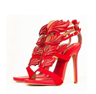 Multicolor Wings & Rhinestone Hollow Rome High Heels for Women Blue