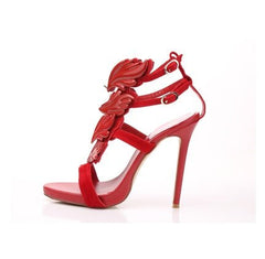 Multicolor Wings & Rhinestone Hollow Rome High Heels for Women Red