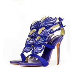 Multicolor Wings & Rhinestone Hollow Rome High Heels for Women Blue
