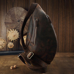 Multifunctional Men's Crazy Horse Leather Clutch Bag Brown