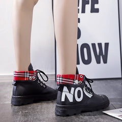 New All - match High - top Girls Canvas Short Boots Women's Shoes Black leather and velvet