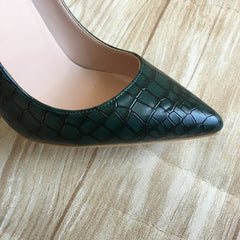 New dark green stone pattern high heels Green