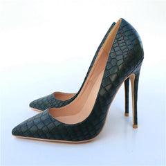 New dark green stone pattern high heels Green