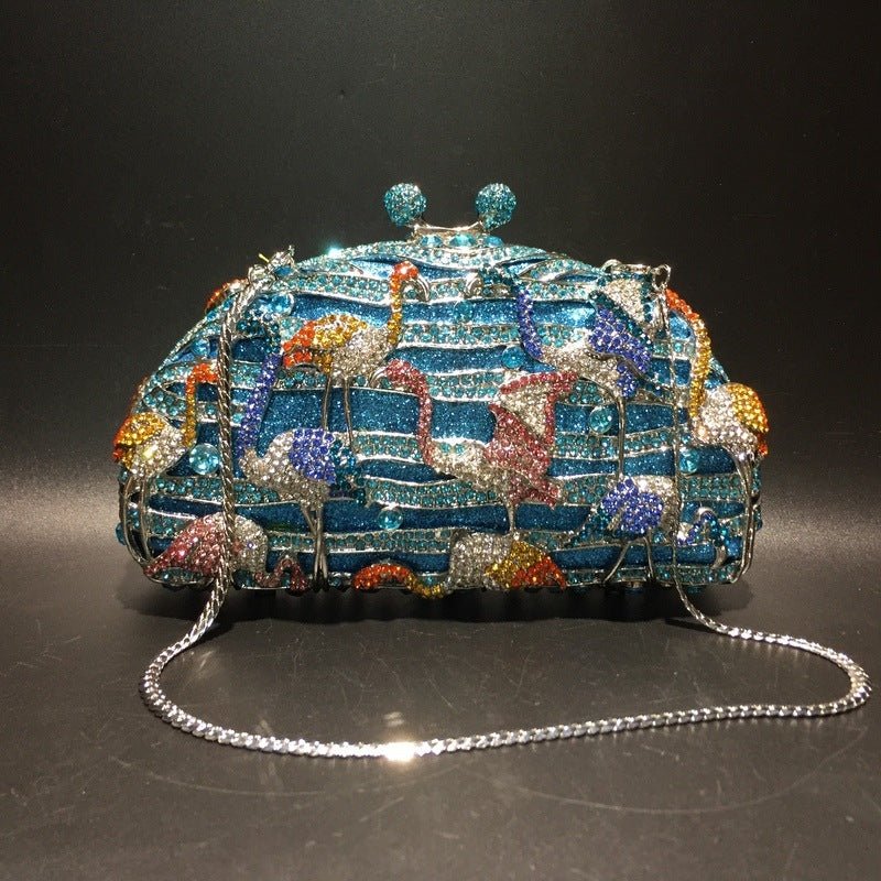 New Empty Metal Diamond Clutch Evening Bag Grey