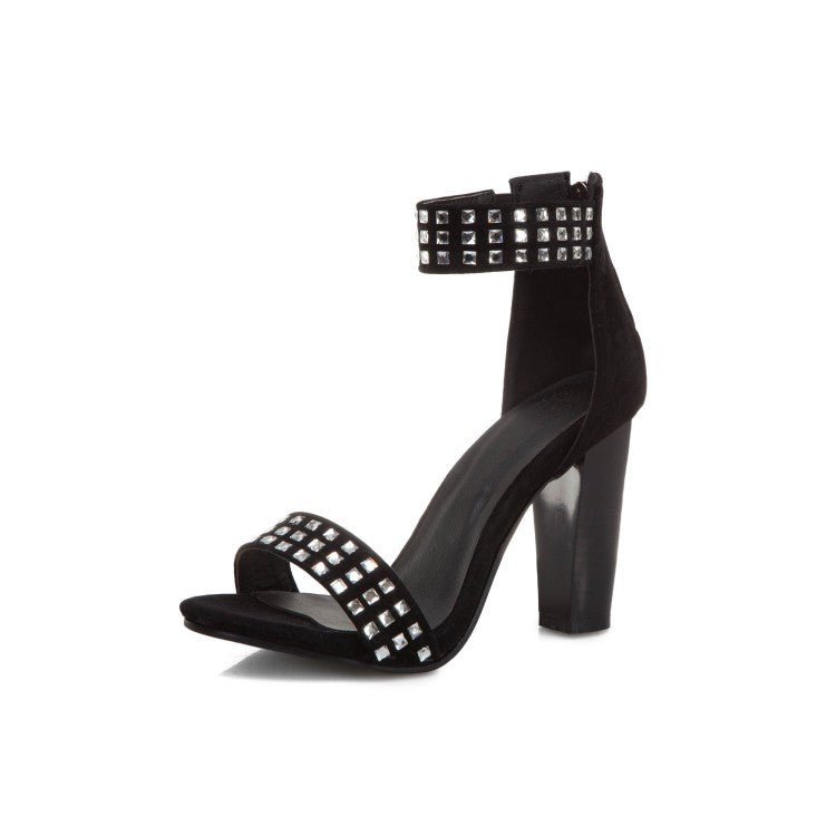 New Fashion Simple All - match Rivet Wedding Party Shoes Women's Zipper Thick Bottom Square Black