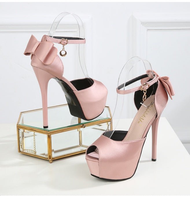 New Fish Mouth Sandals – Super High Heel Waterproof Platform with Silk Bow Detail Red