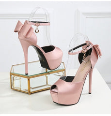 New Fish Mouth Sandals – Super High Heel Waterproof Platform with Silk Bow Detail Red