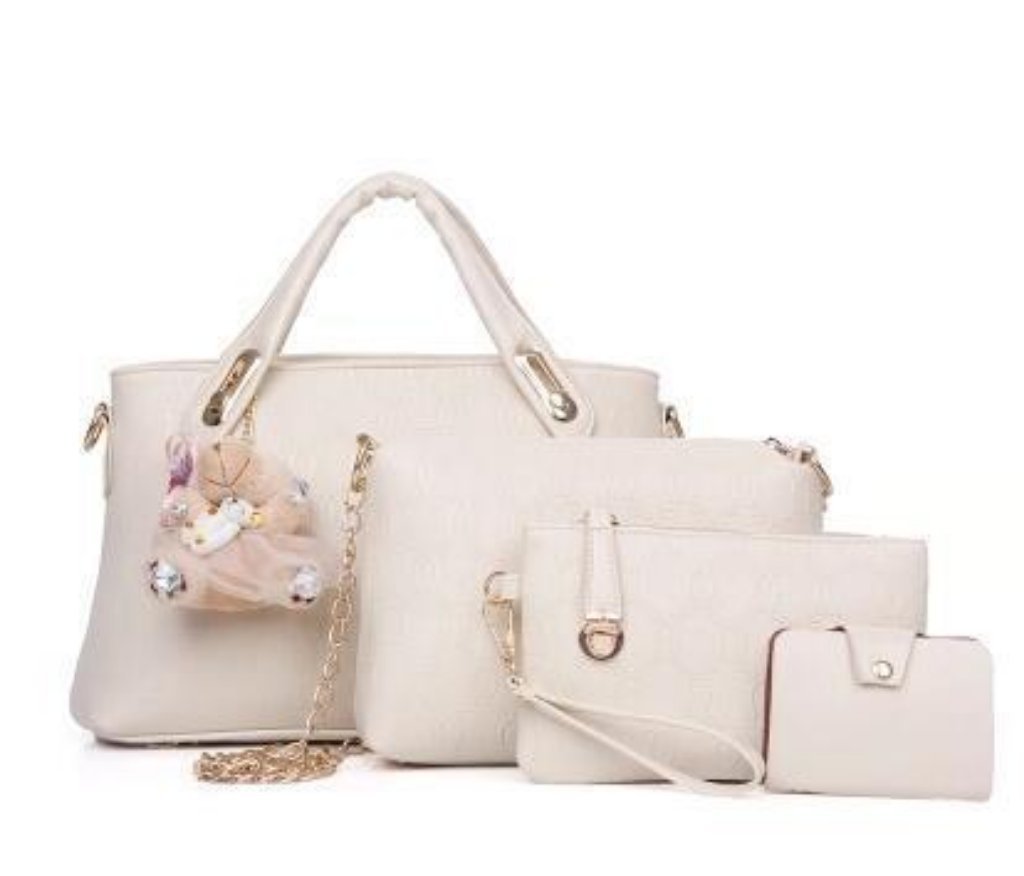New Korean Fashion Clutch - Embossed 4 - Piece Ladies Shoulder Bag White