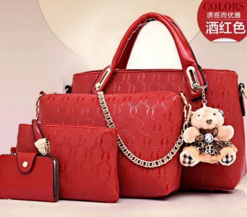 New Korean Fashion Clutch - Embossed 4 - Piece Ladies Shoulder Bag Gules