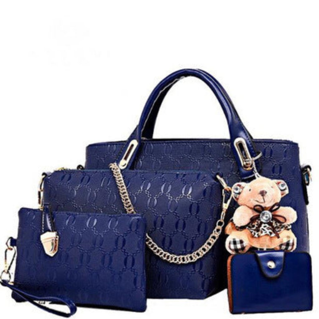 New Korean Fashion Clutch - Embossed 4 - Piece Ladies Shoulder Bag Blue