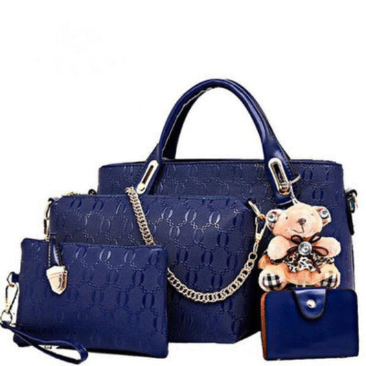 New Korean Fashion Clutch - Embossed 4 - Piece Ladies Shoulder Bag Blue