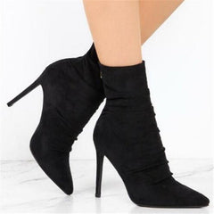 New wrinkled suede light high heel boots in autumn and winter Black