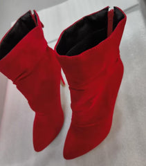 New wrinkled suede light high heel boots in autumn and winter Red