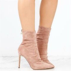 New wrinkled suede light high heel boots in autumn and winter Khaki