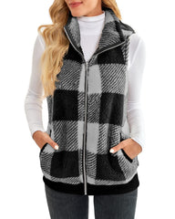 Oversize Velvet Cardigan Vest Stand - up Collar Sleeveless Coat Gray
