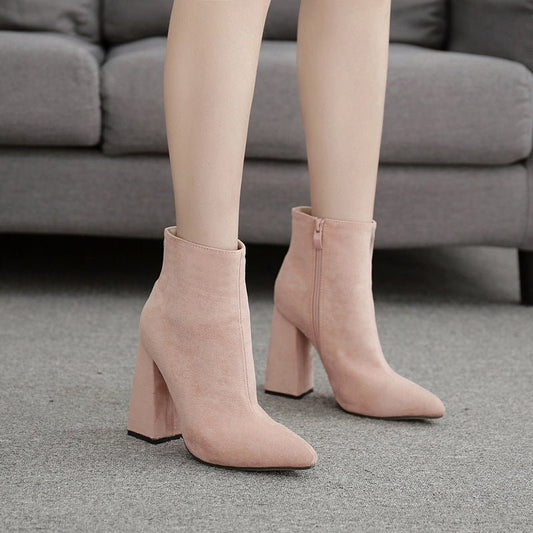 Oversized chunky heel women's boots Apricot