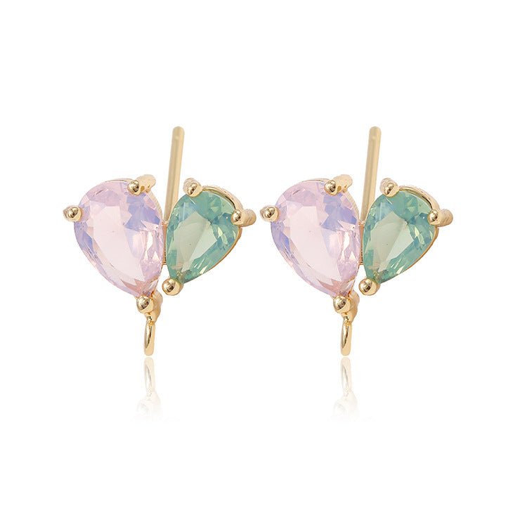 Peach Heart DIY Earrings with 925 Silver Needle and Zircon Inlay 14K Gold