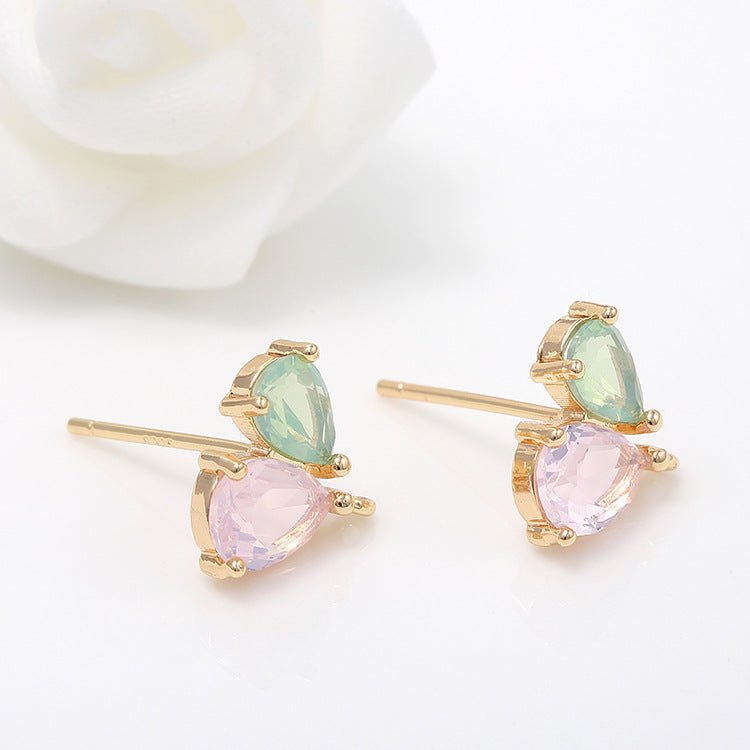 Peach Heart DIY Earrings with 925 Silver Needle and Zircon Inlay 14K Gold