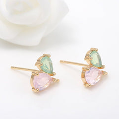 Peach Heart DIY Earrings with 925 Silver Needle and Zircon Inlay 14K Gold