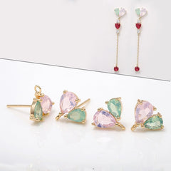 Peach Heart DIY Earrings with 925 Silver Needle and Zircon Inlay 14K Gold