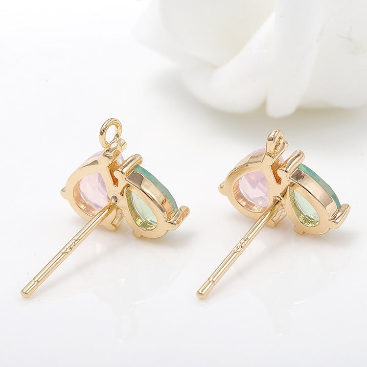 Peach Heart DIY Earrings with 925 Silver Needle and Zircon Inlay 14K Gold