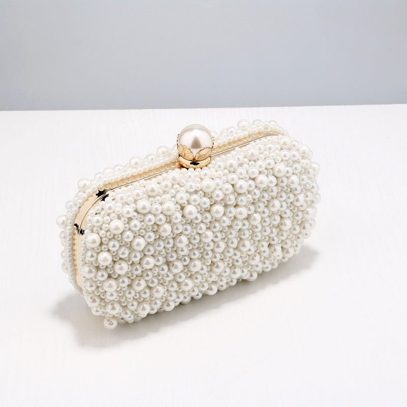 Pearl Clutch Dinner Handbag for Ladies Beige