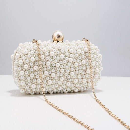 Pearl Clutch Dinner Handbag for Ladies Beige