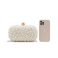 Pearl Clutch Dinner Handbag for Ladies Beige