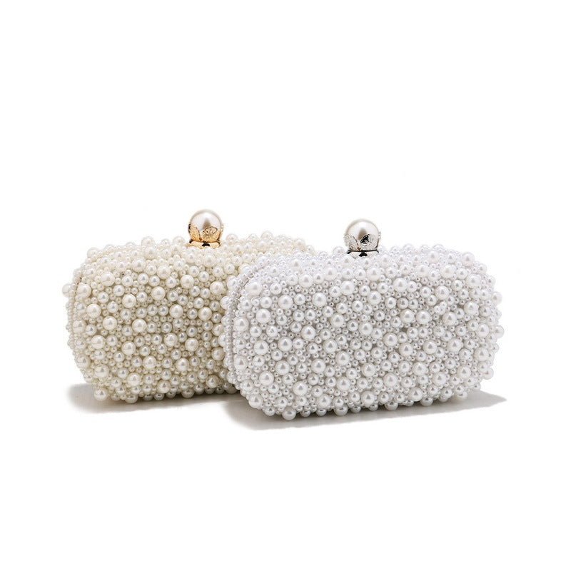 Pearl Clutch Dinner Handbag for Ladies Beige