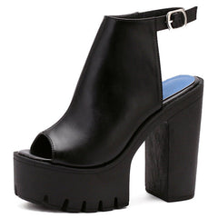 Peep Toe Sandals Chunky Heel High Heel Waterproof Black