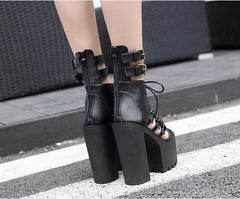 Platform Thick High Heel Open - Toe Sandals black