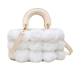 Plush Winter Clutch - Trendy Handbag with Shoulder and Messenger Straps White