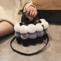 Plush Winter Clutch - Trendy Handbag with Shoulder and Messenger Straps Brown