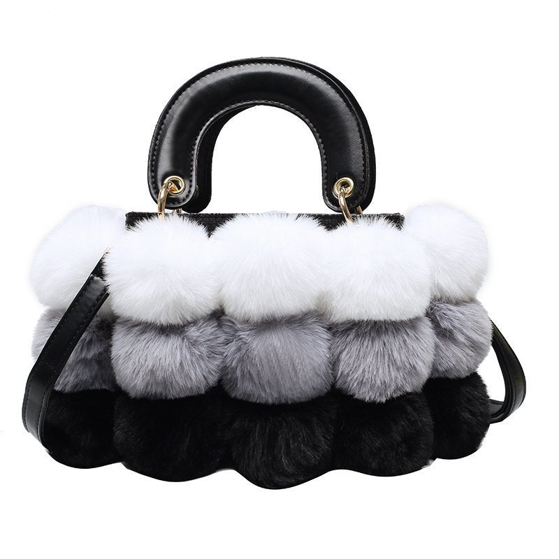 Plush Winter Clutch - Trendy Handbag with Shoulder and Messenger Straps Light Grey