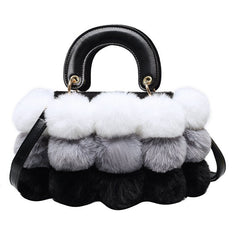 Plush Winter Clutch - Trendy Handbag with Shoulder and Messenger Straps Light Grey