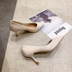 Pointed Light Board Fashion Women's Shoes Shallow Mouth One Foot Pad Stiletto Beige