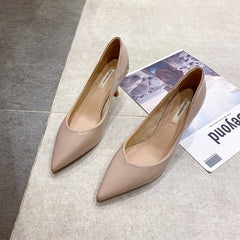 Pointed Light Board Fashion Women's Shoes Shallow Mouth One Foot Pad Stiletto Nude