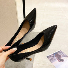 Pointed Light Board Fashion Women's Shoes Shallow Mouth One Foot Pad Stiletto Black