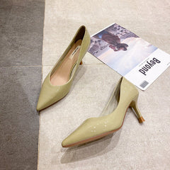 Pointed Light Board Fashion Women's Shoes Shallow Mouth One Foot Pad Stiletto Green