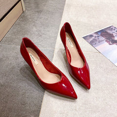 Pointed Light Board Fashion Women's Shoes Shallow Mouth One Foot Pad Stiletto Wine red