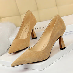 Pointed suede high heels Khaki