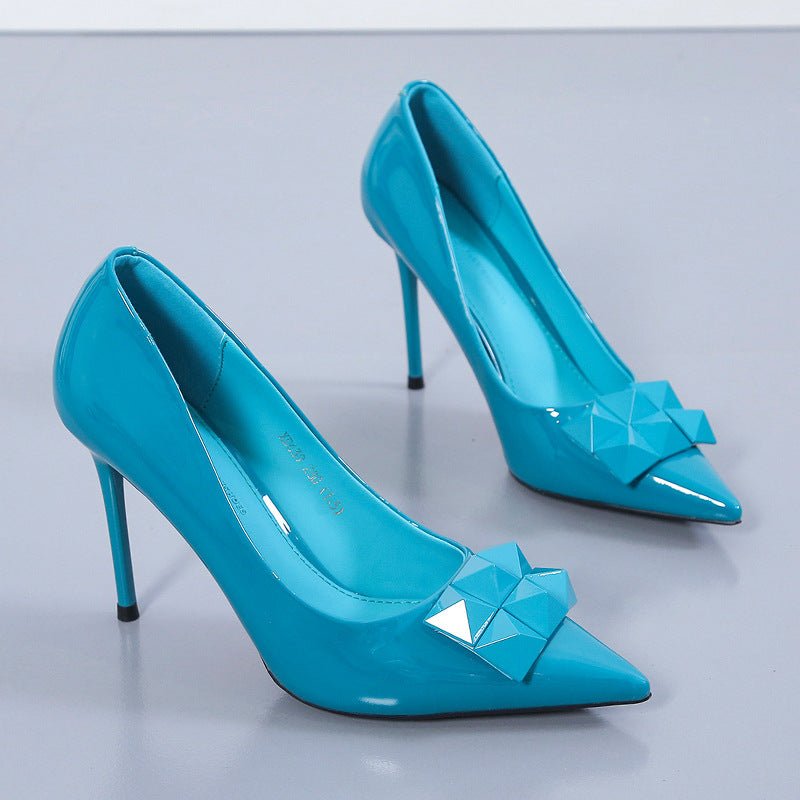 Pointed Toe Bag Sexy European And American Black Thin Shoes Women's Shoes Blue