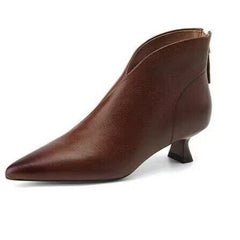 Pointed Toe Kitten Heel Short Boots For Women Black