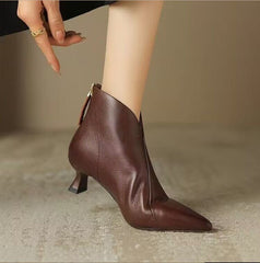 Pointed Toe Kitten Heel Short Boots For Women Black